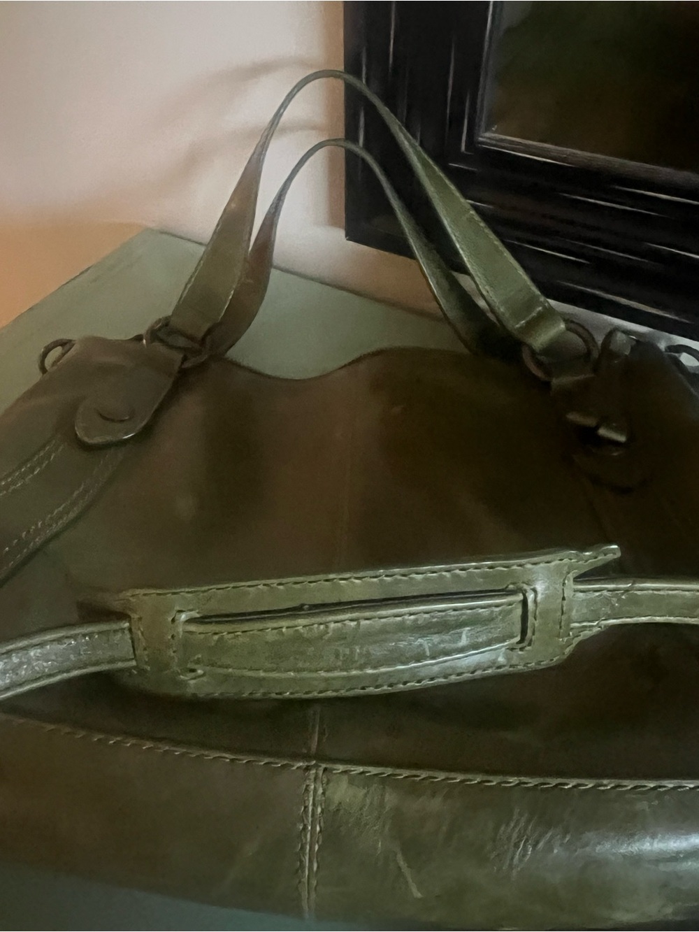 Frye Melissa Medium Crossbody Bag Green Distressed Leather Satchel Shoulder Bag - Picture 5 of 6